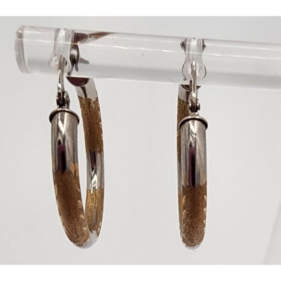 Vintage 10K White And Yellow Gold Hoop Earrings - Picture 2 of 4